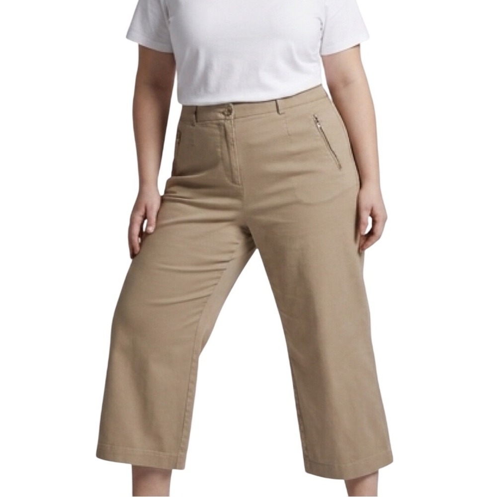 Northern Reflections Tan‎ Essential Stretch Wide Leg Crop Pants Khaki 12